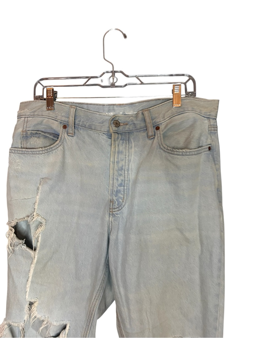 Old Navy Slouchy Straight Distressed Jeans Women’s Size 12 Light Wash - Picture 2 of 11
